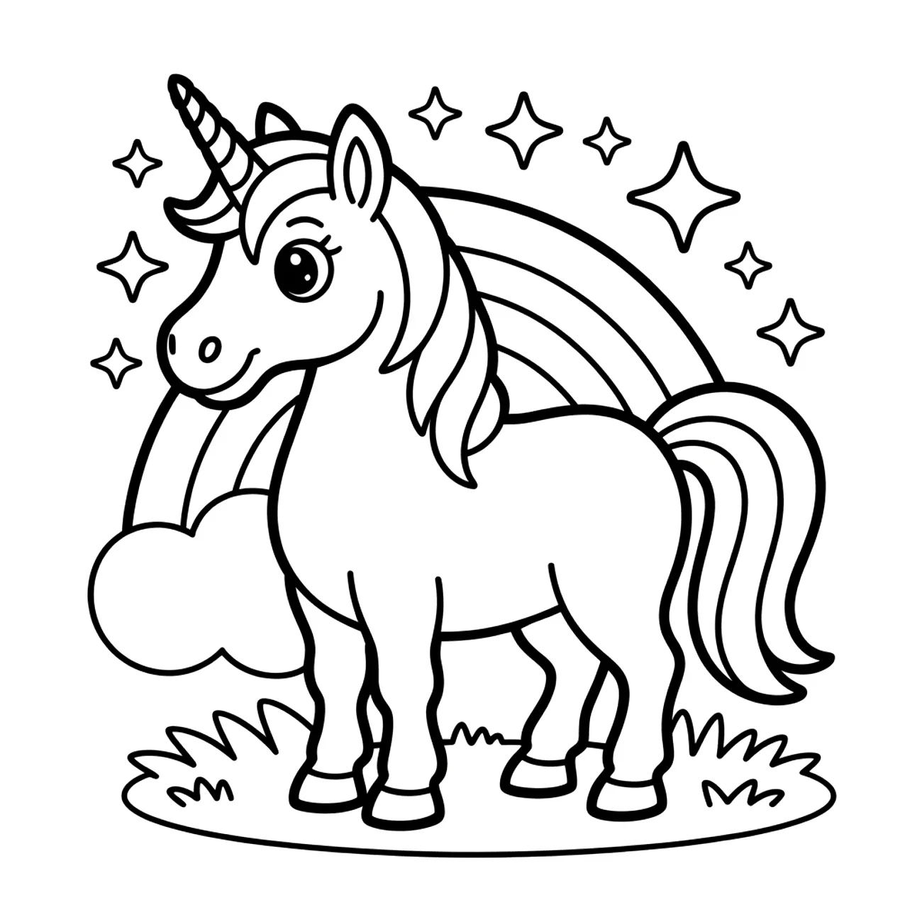 Jednorožec s dúhou a hviezdami