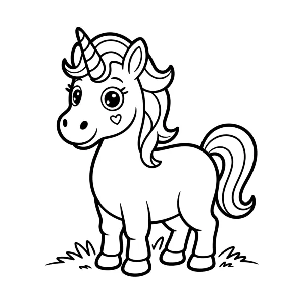 Jednorožec stojaci spredu so srdiečkom