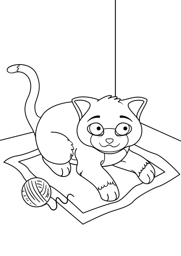 Mačka s klbkom na dečke - omaľovánka