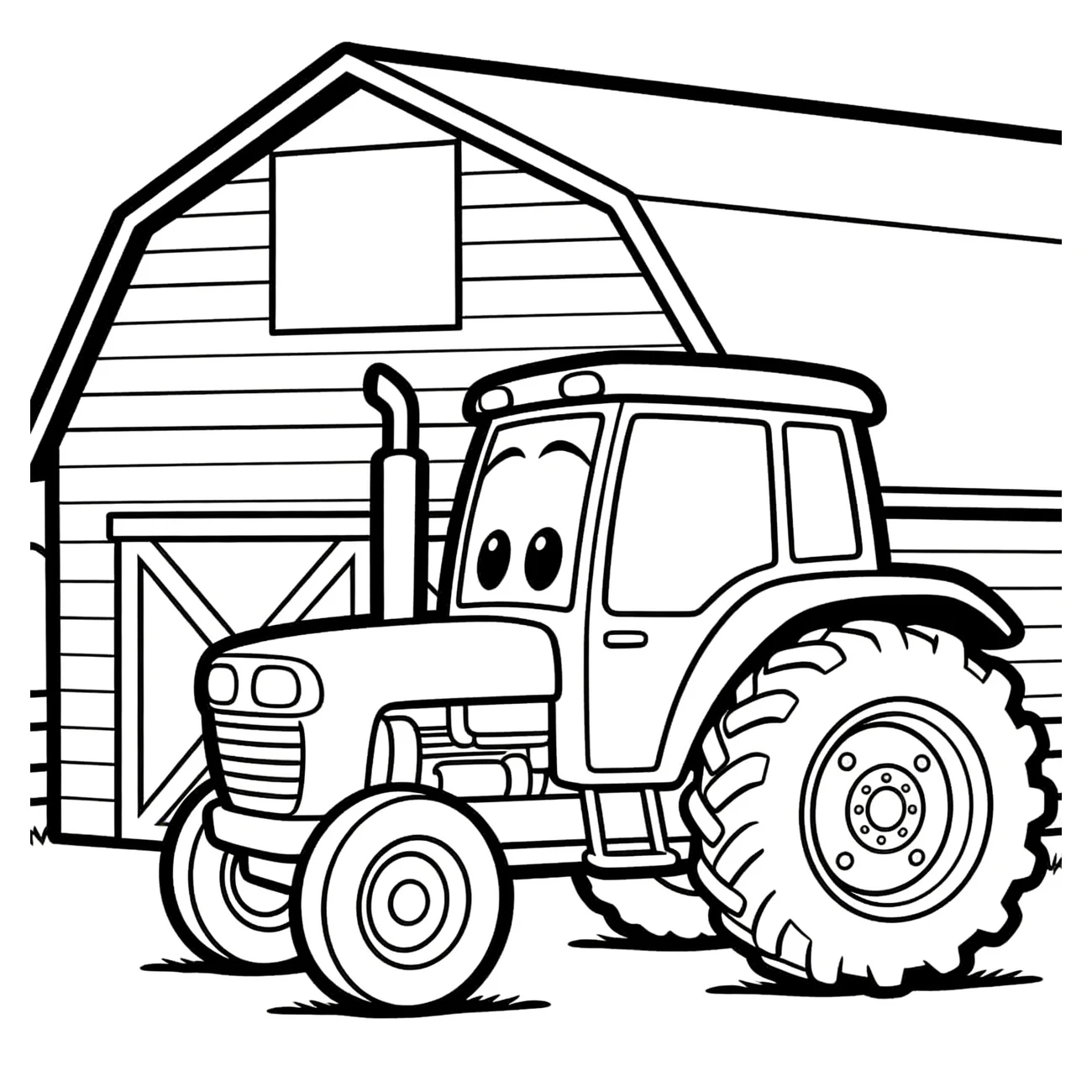 Traktor pri stodole na farme