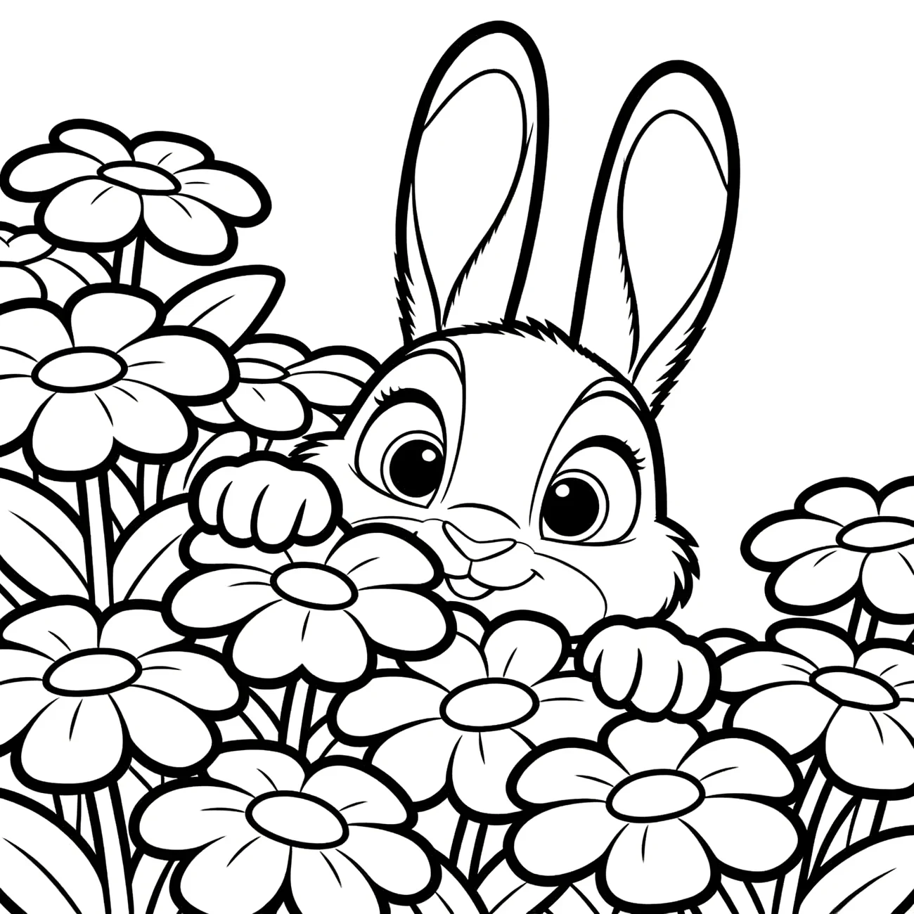 Zajac vykukujúci spoza kvetov (variant 2)