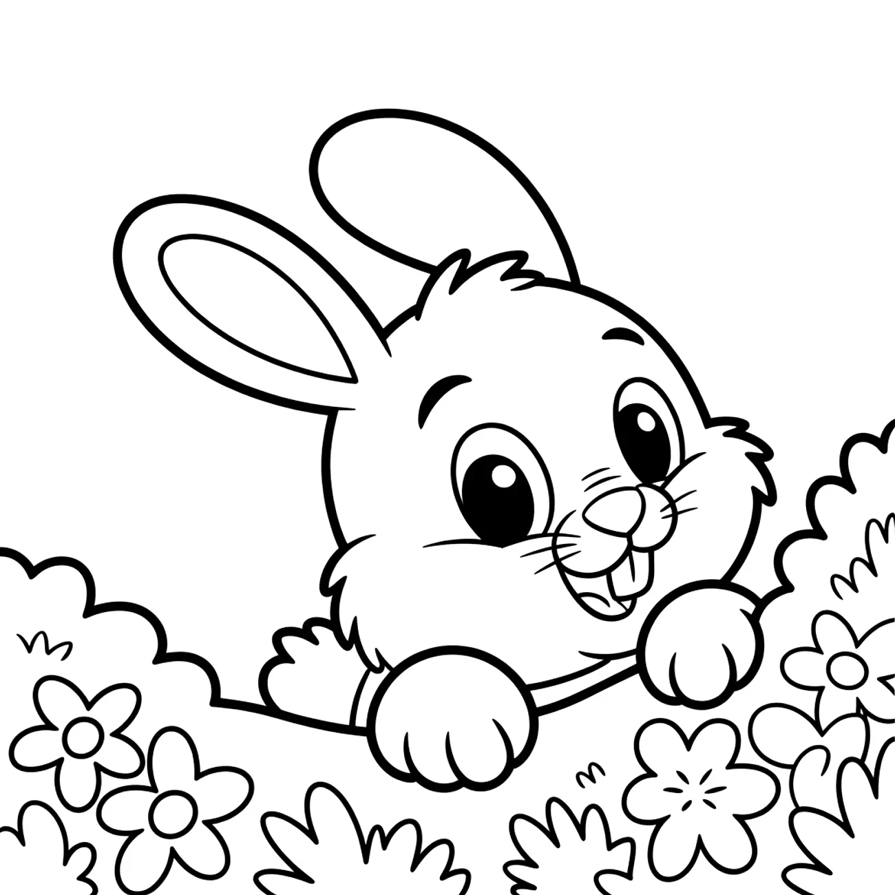 Zajac vykukujúci spoza kvetov