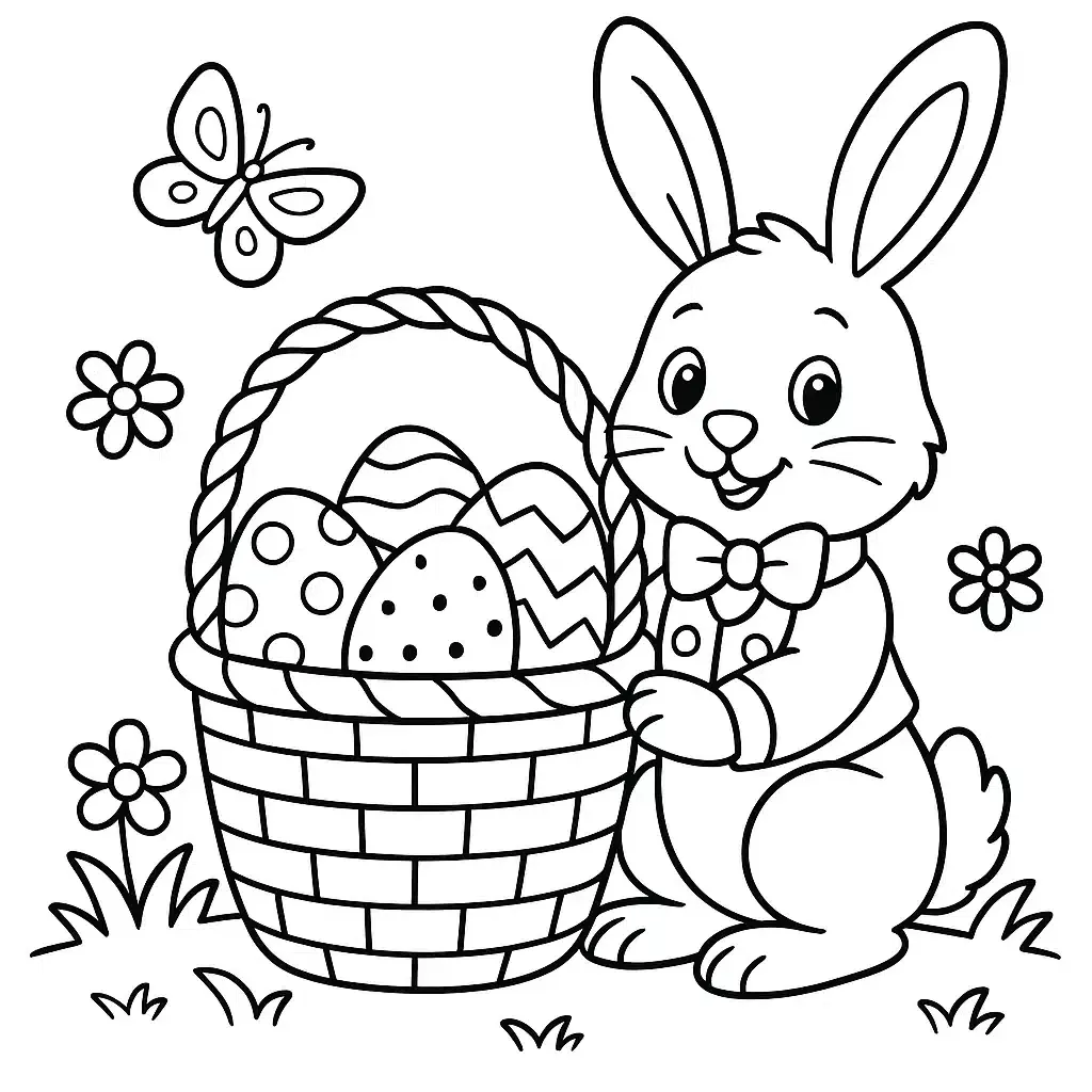 Veľkonočná omaľovánka - zajačik s košíkom