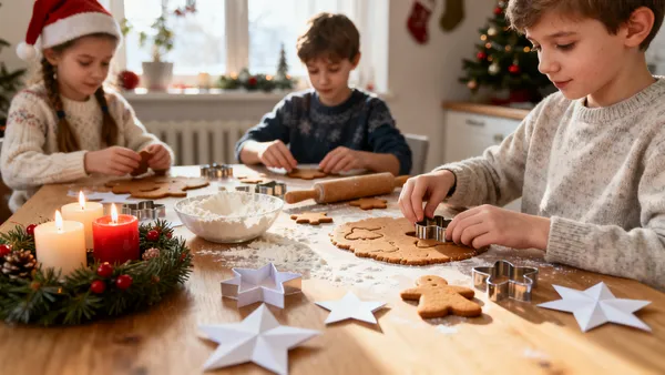 Deti vyrábajú vianočné ozdoby a pečú medovníky doma